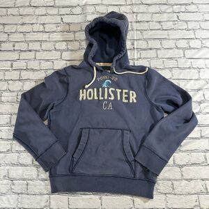 Vintage Hollister Hoodie Mens L Blue Pullover Y2K Faded Distressed